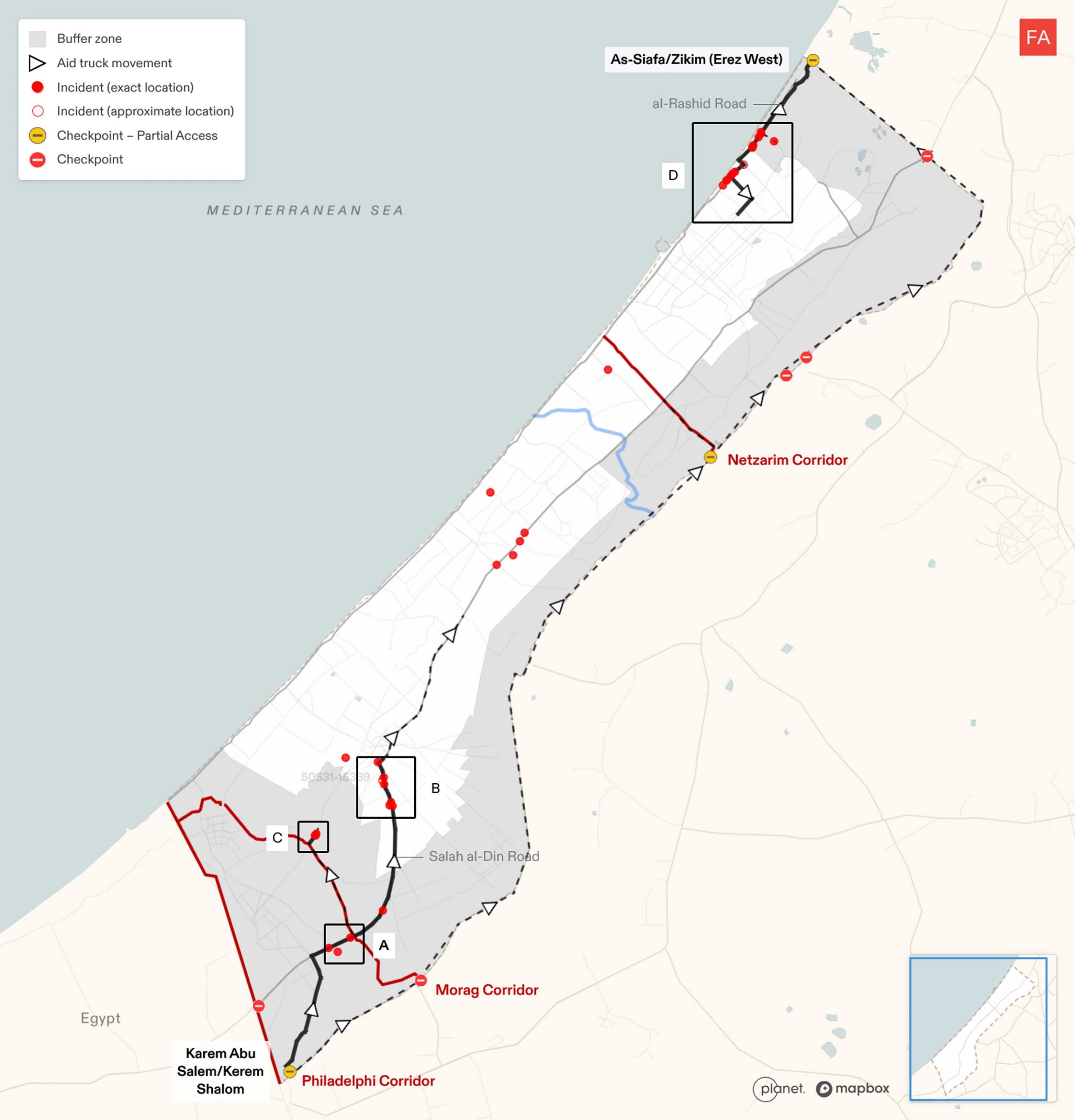 Map of attacks on aid in Gaza
