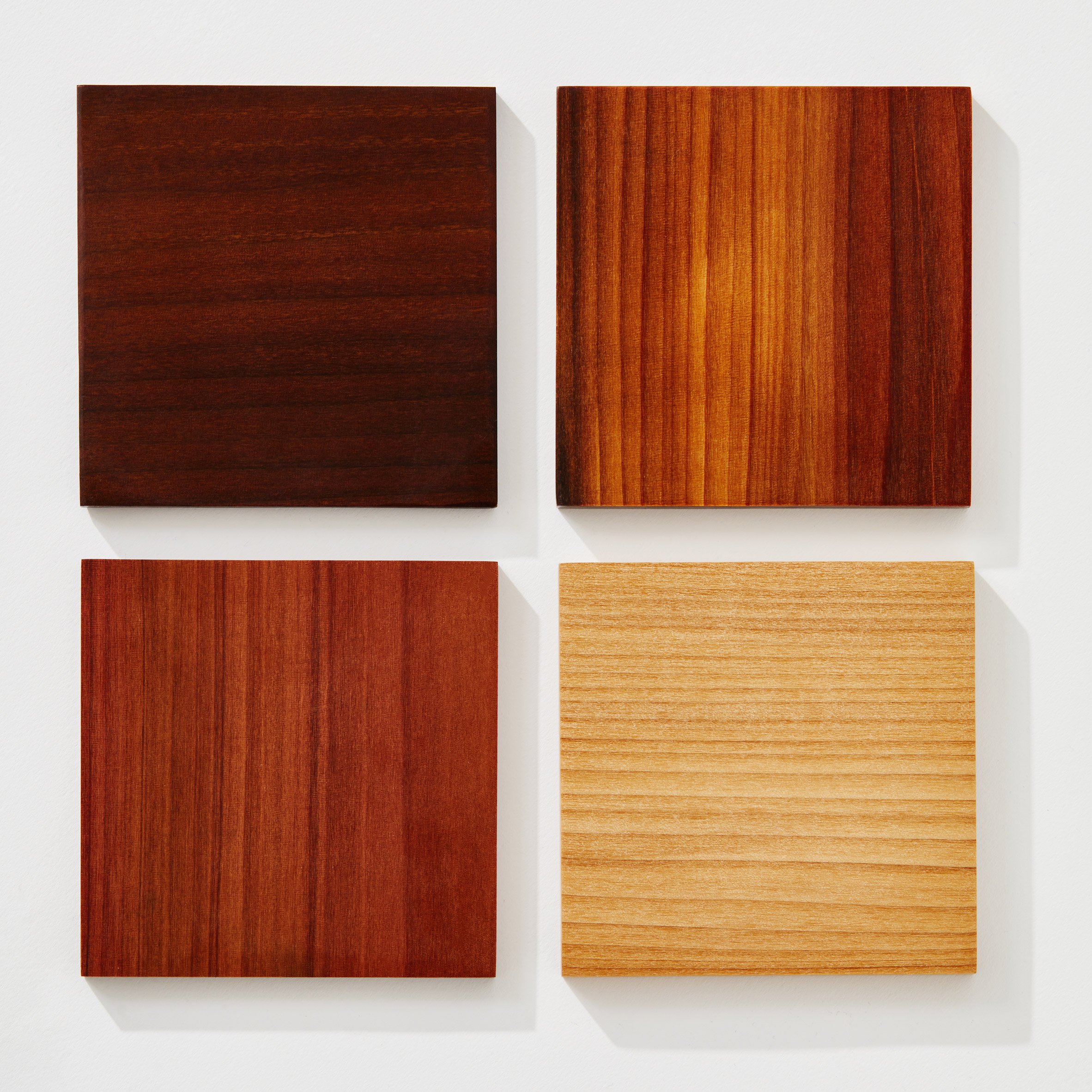 Samples of different wood stains on Superwood