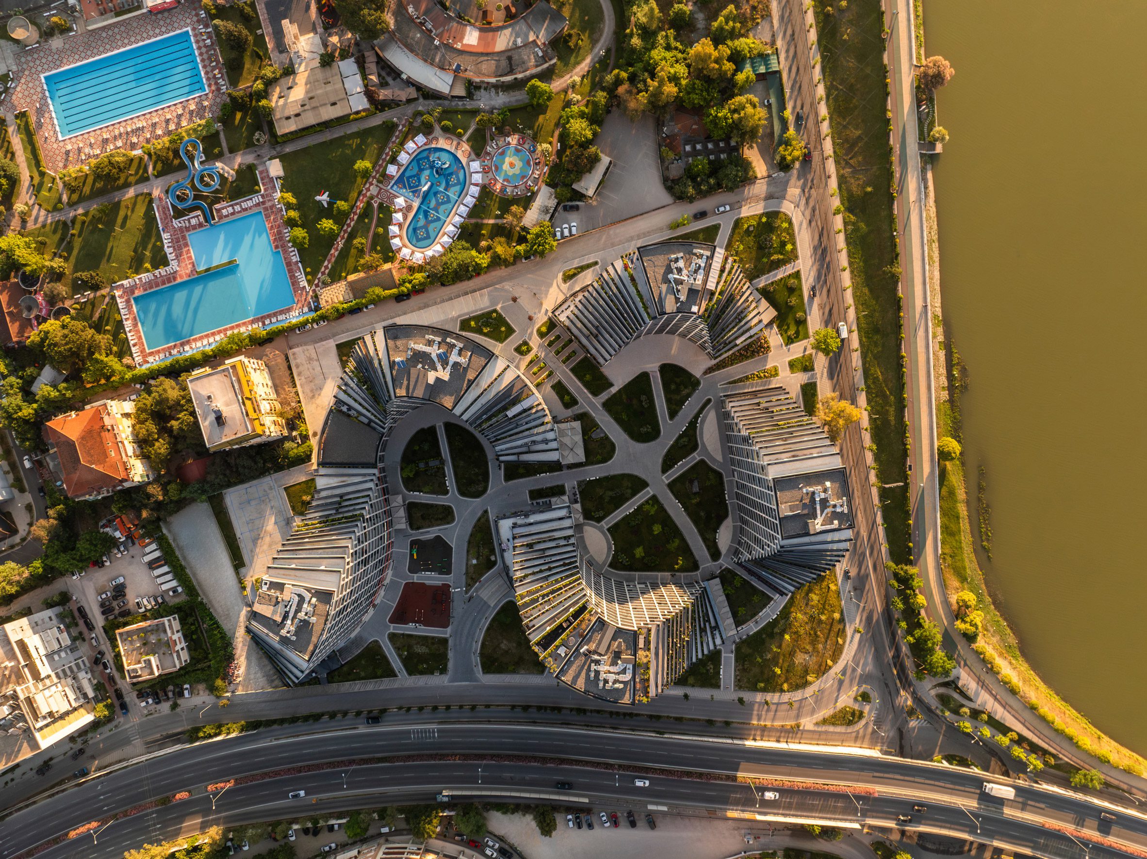 View from above of lakeside residential complex by JA Joubert Architecture