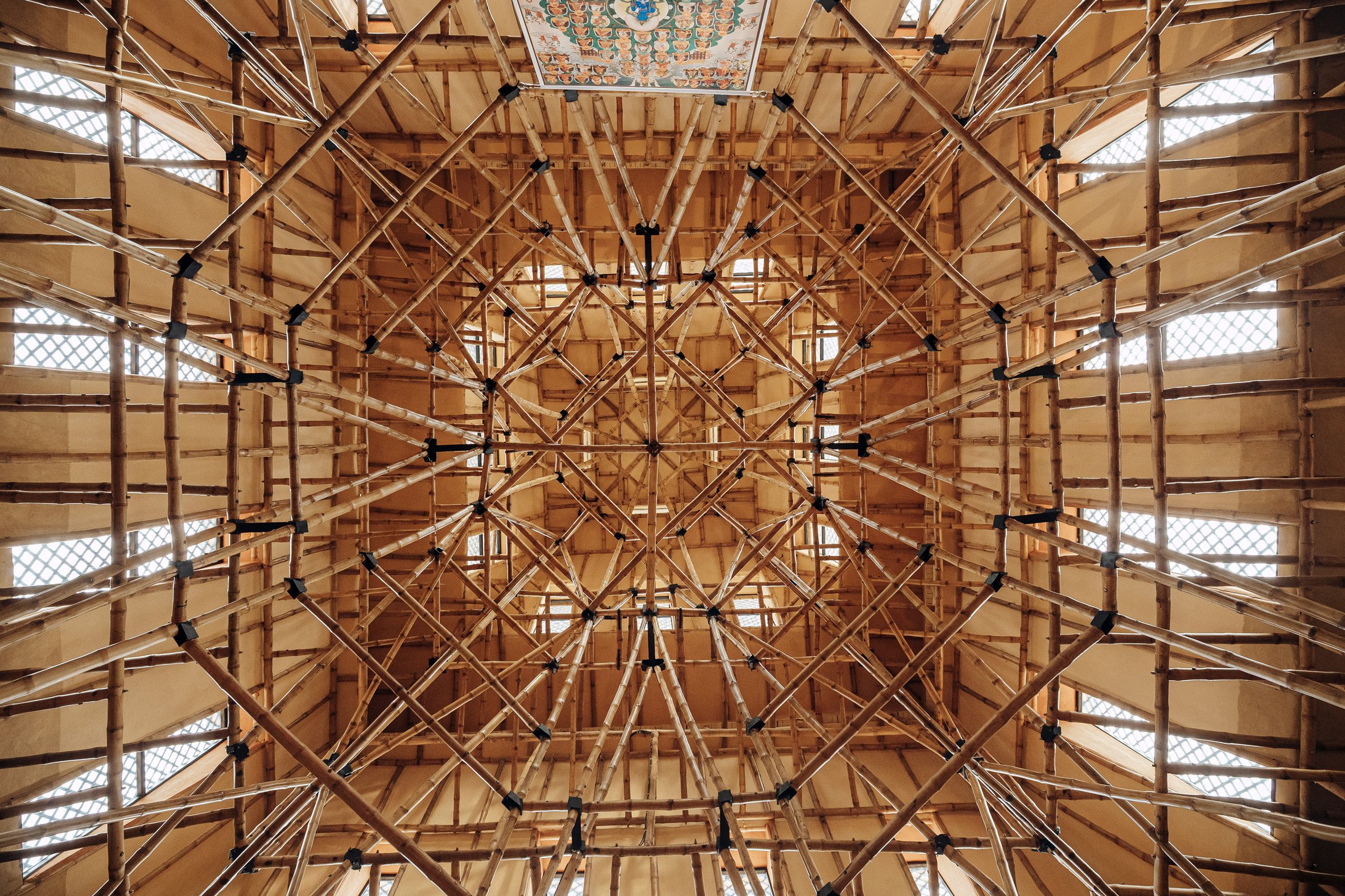 Mandala-shaped bamboo truss in Nepal