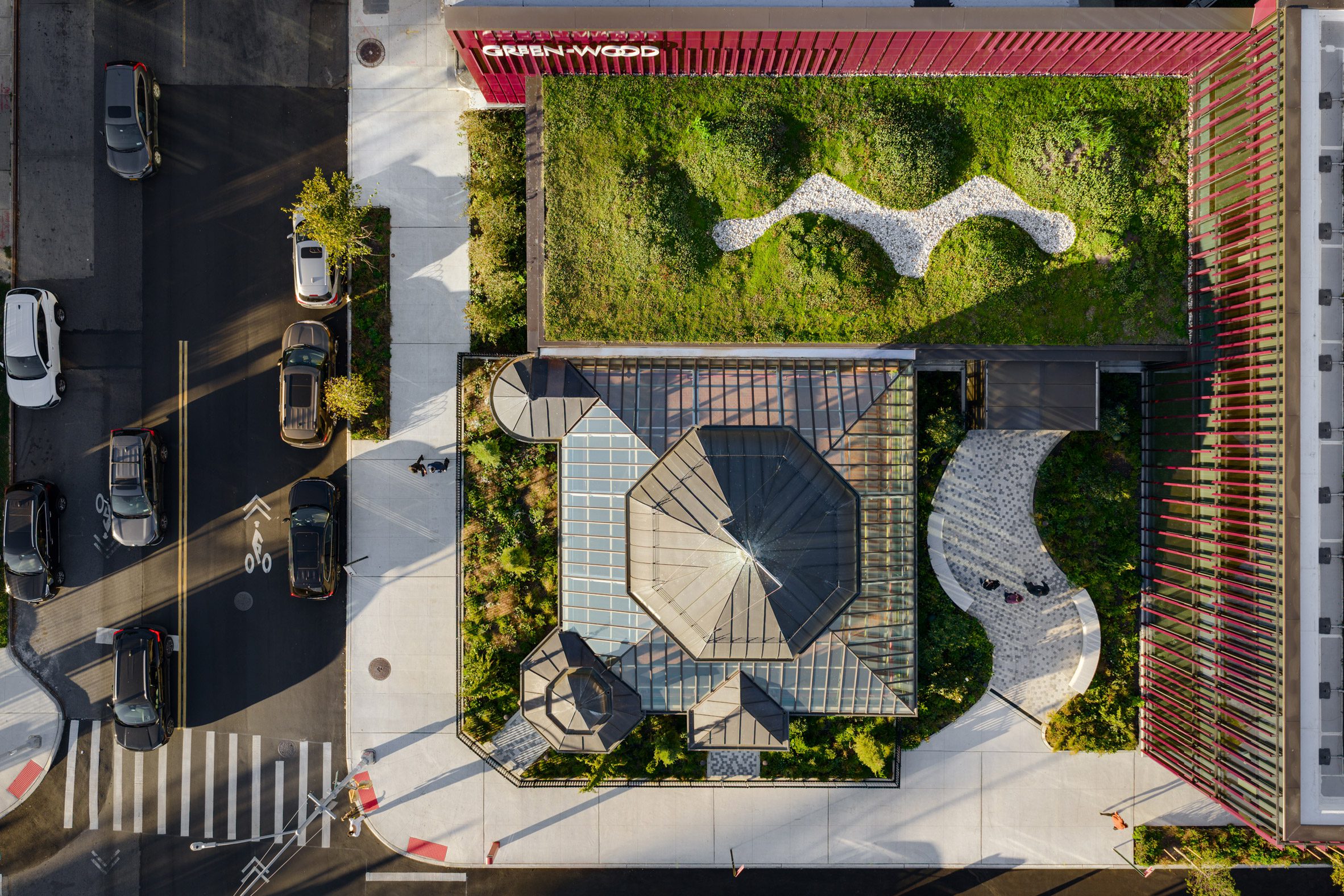 Aerial of Green Wood-Greenhouse