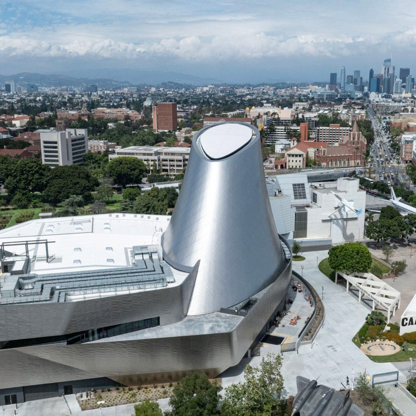 ZGF wraps space shuttle in stainless-steel tower for California Science Center