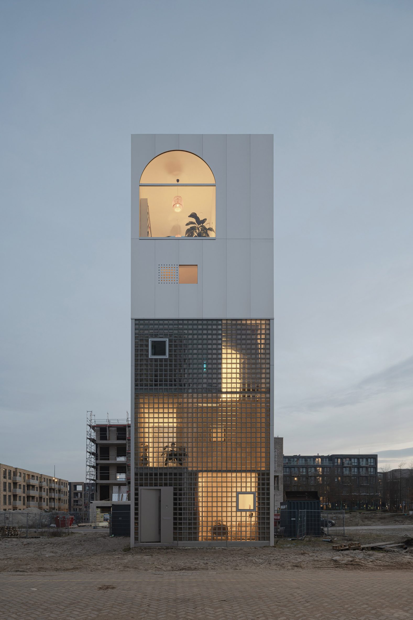 Exterior view of glass brick home in Amsterdam