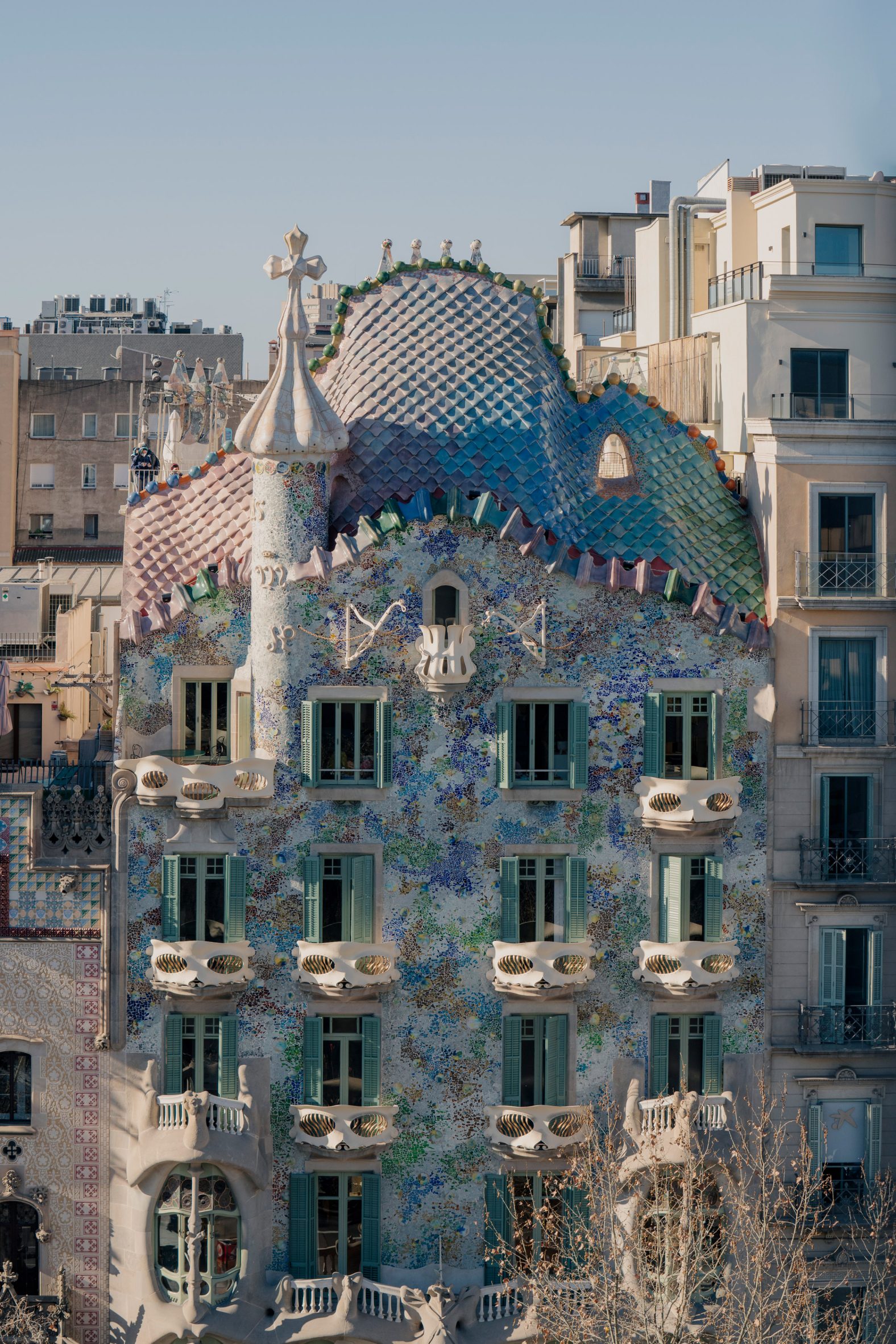 Exterior of Casa Batlló covered in ceramic and glass