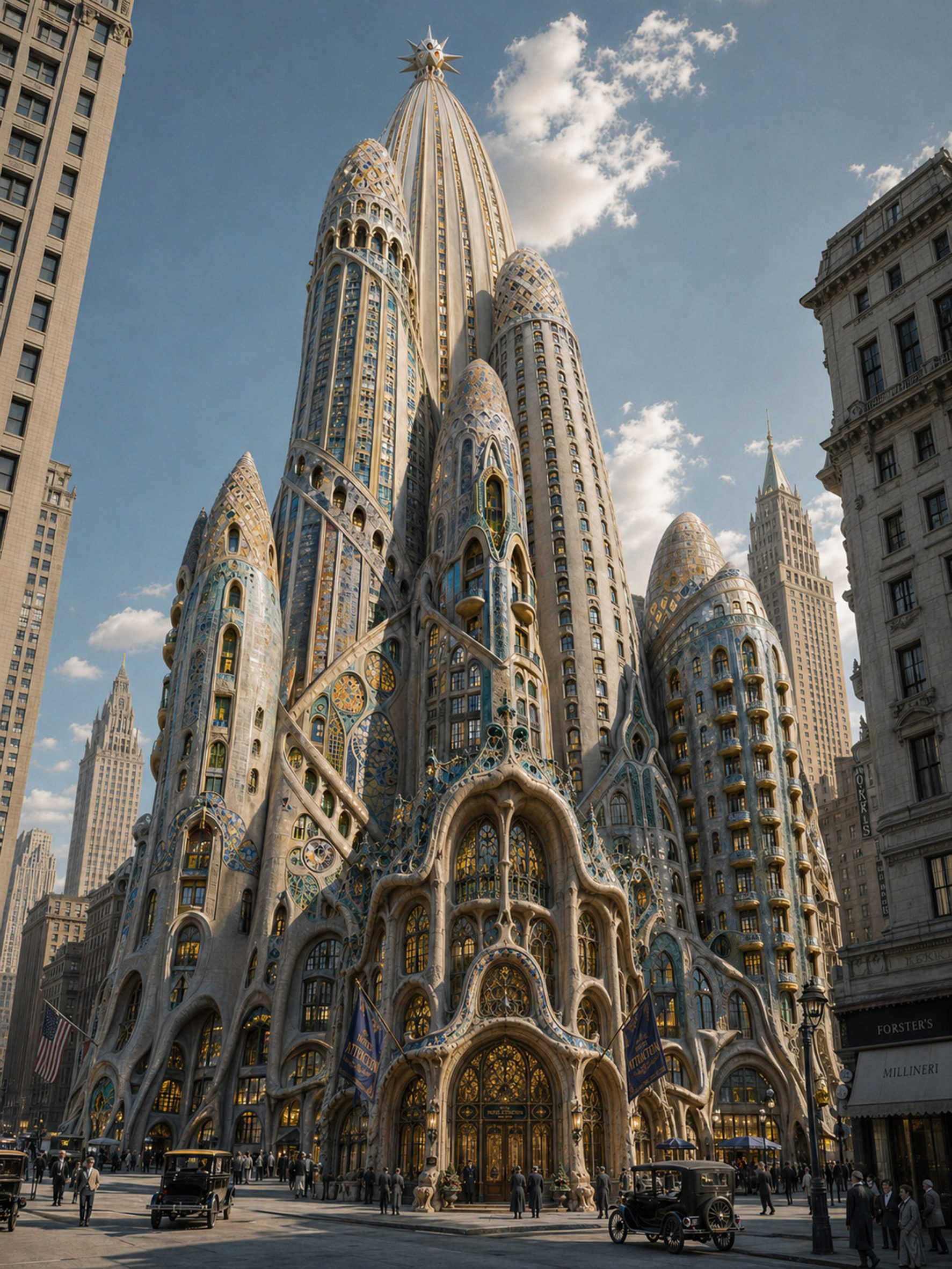 Thierry Lechanteur AI-generated image of Antoni Gaudí hotel in New York