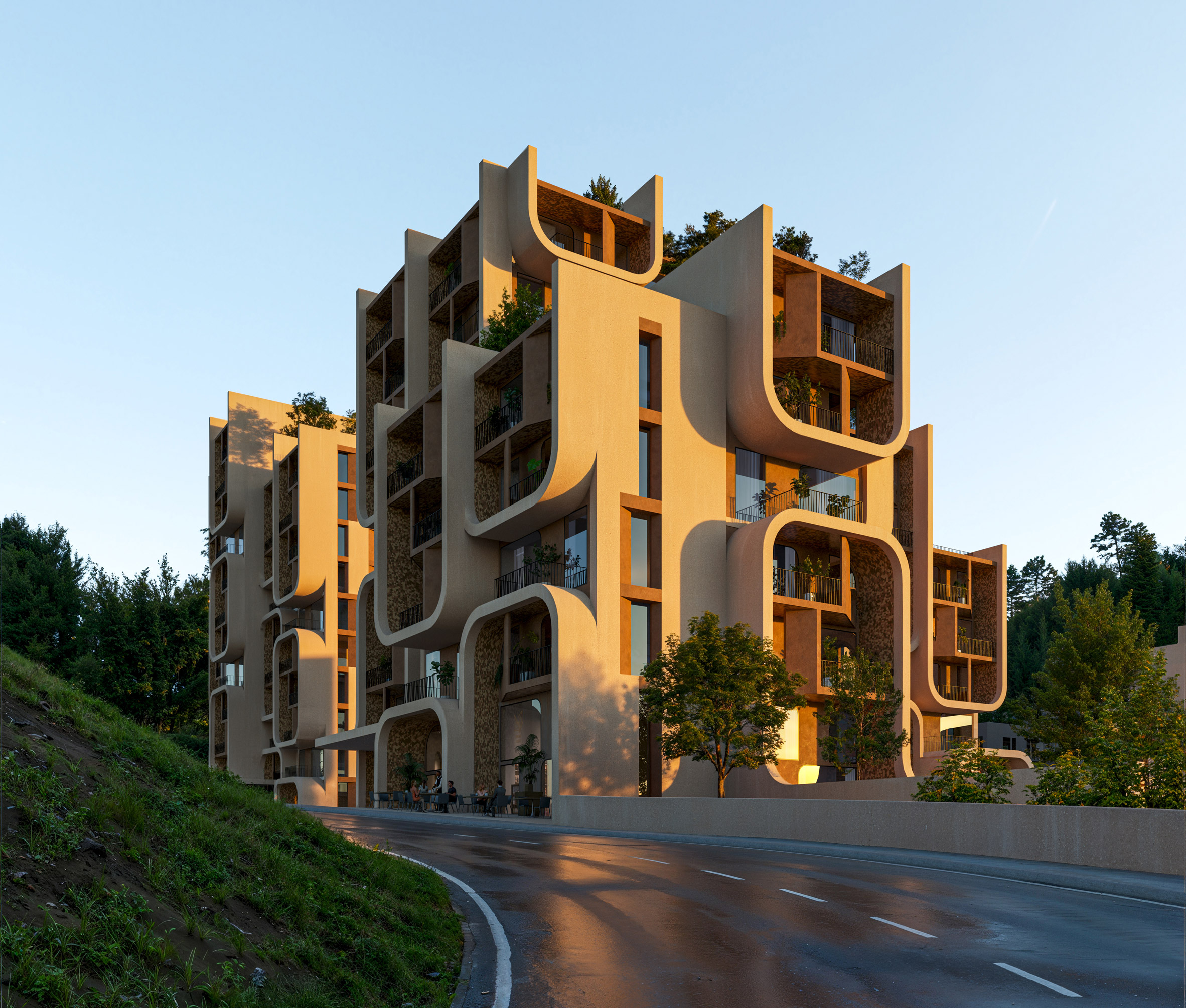 Housing block with project balconies