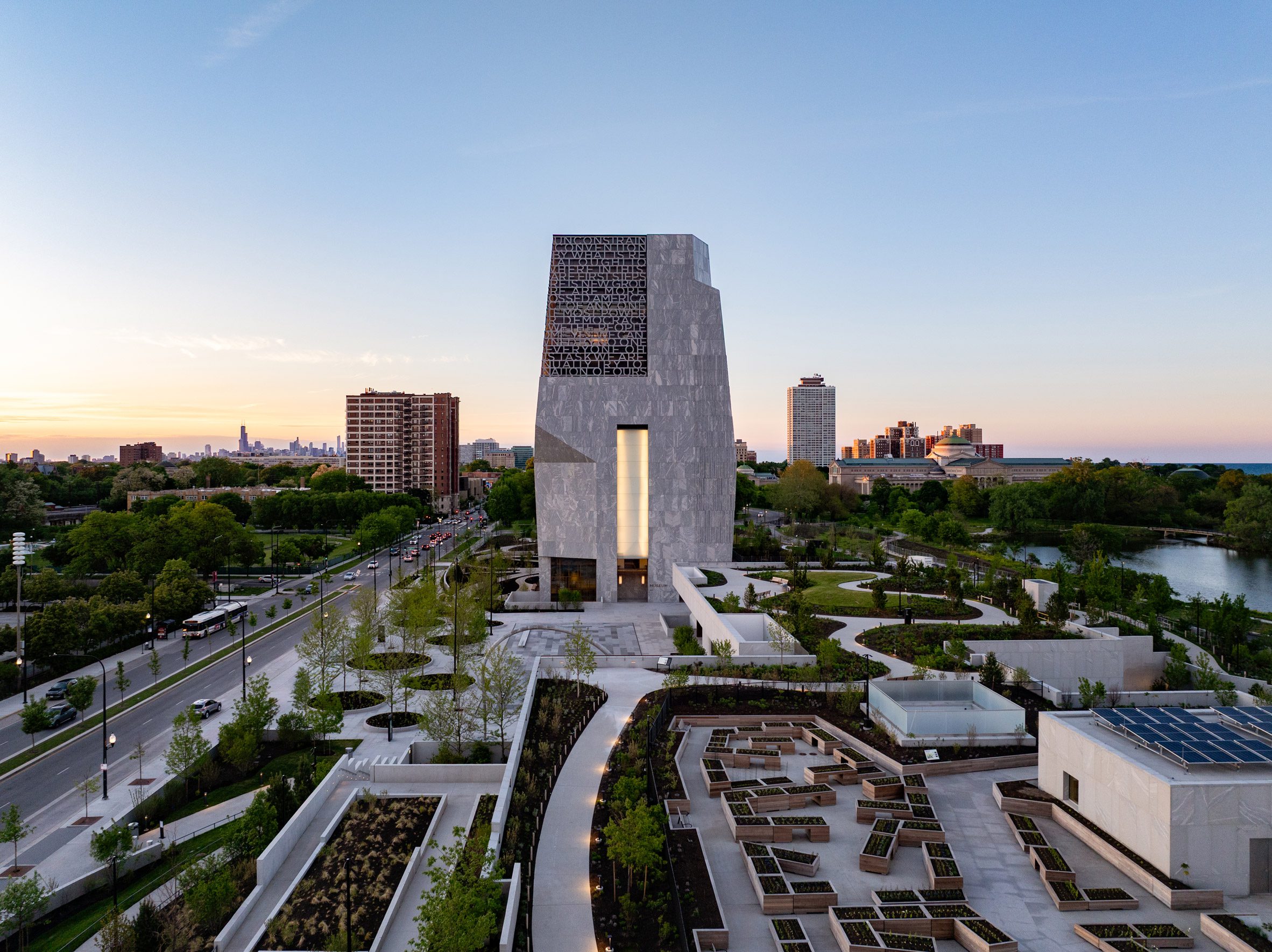 Obama Presidential Center at dusk