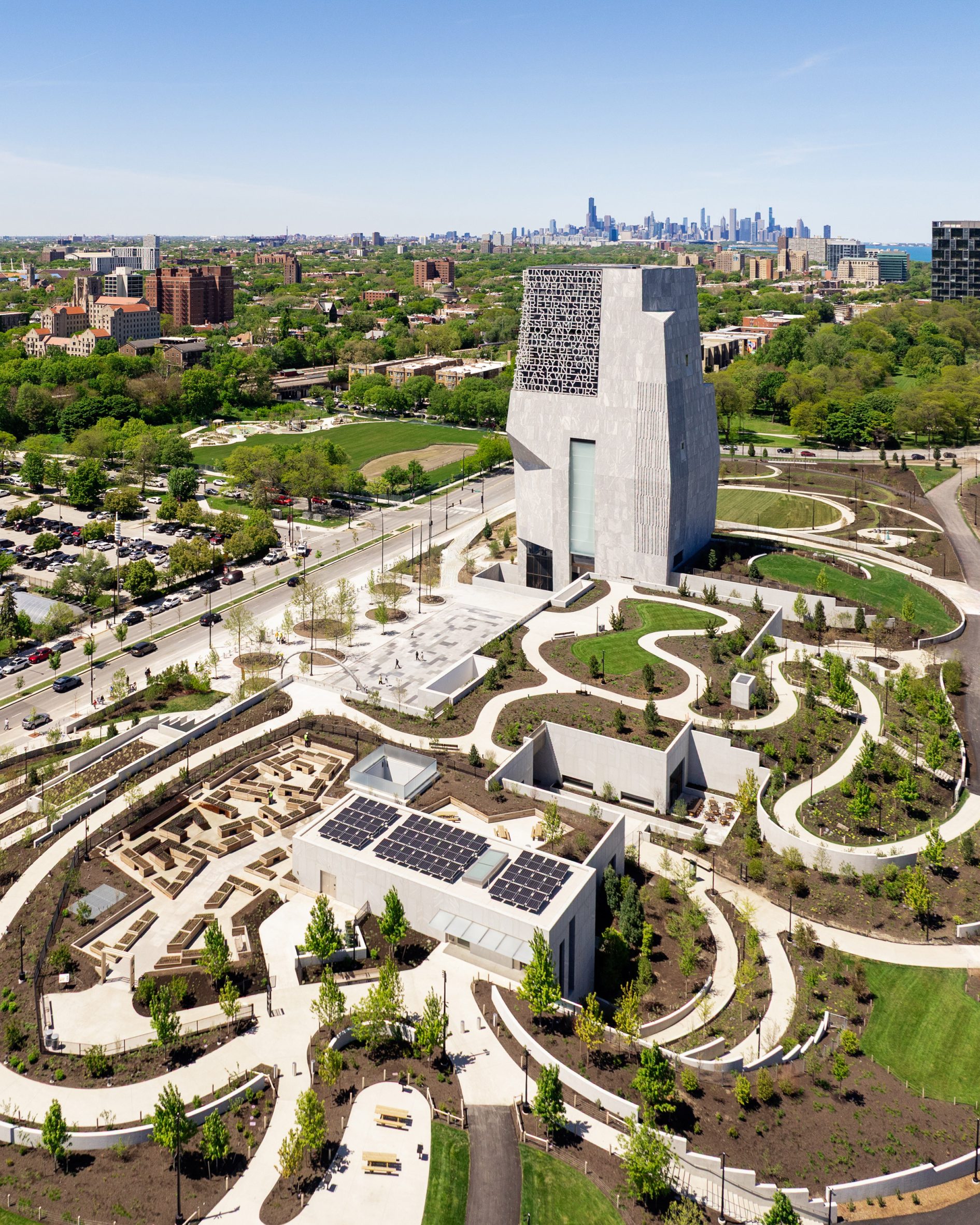 Obama Presidential Center in Chicago aerial view with paths
